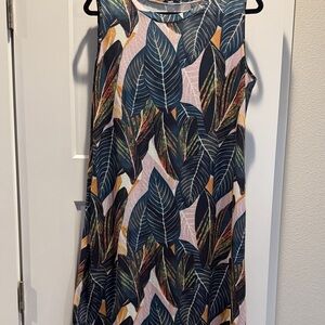 Sleeveless Navy Leaf Print Dress - Casual Summer Style